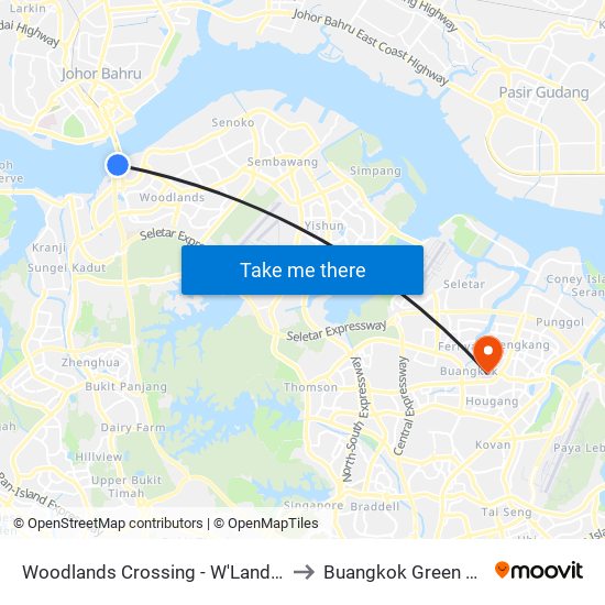Woodlands Crossing - W'Lands Checkpt (46109) to Buangkok Green Medical Park map