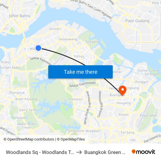 Woodlands Sq - Woodlands Temp Int (47009) to Buangkok Green Medical Park map