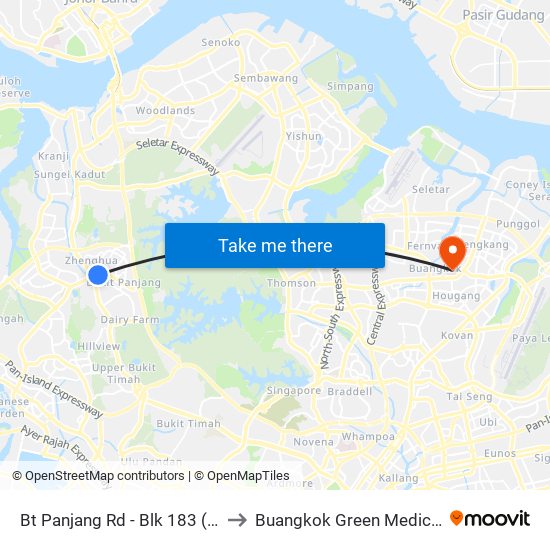 Bt Panjang Rd - Blk 183 (44259) to Buangkok Green Medical Park map