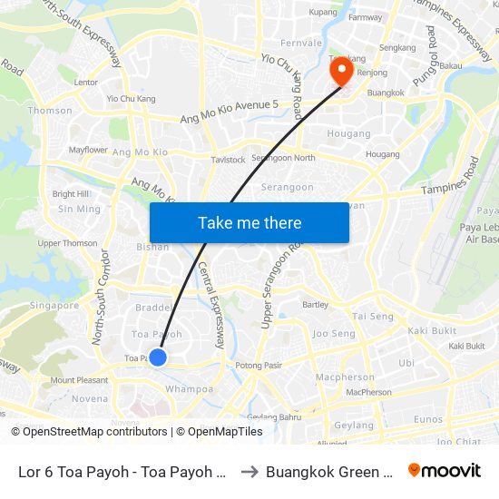 Lor 6 Toa Payoh - Toa Payoh Swim Cplx (52501) to Buangkok Green Medical Park map