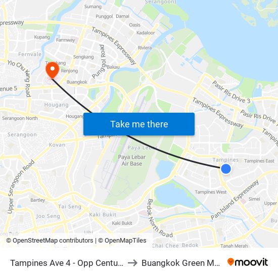 Tampines Ave 4 - Opp Century Sq (76139) to Buangkok Green Medical Park map