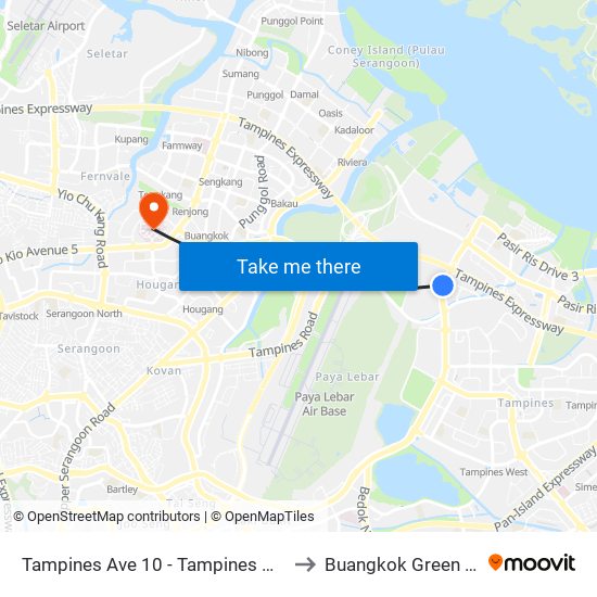 Tampines Ave 10 - Tampines Wafer Fab Pk (75351) to Buangkok Green Medical Park map