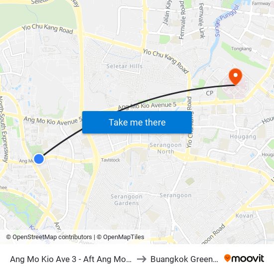 Ang Mo Kio Ave 3 - Aft Ang Mo Kio Stn Exit A (54261) to Buangkok Green Medical Park map