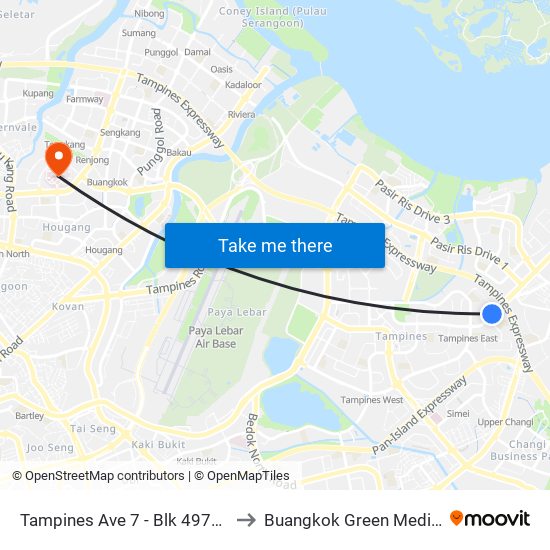Tampines Ave 7 - Blk 497d (76241) to Buangkok Green Medical Park map