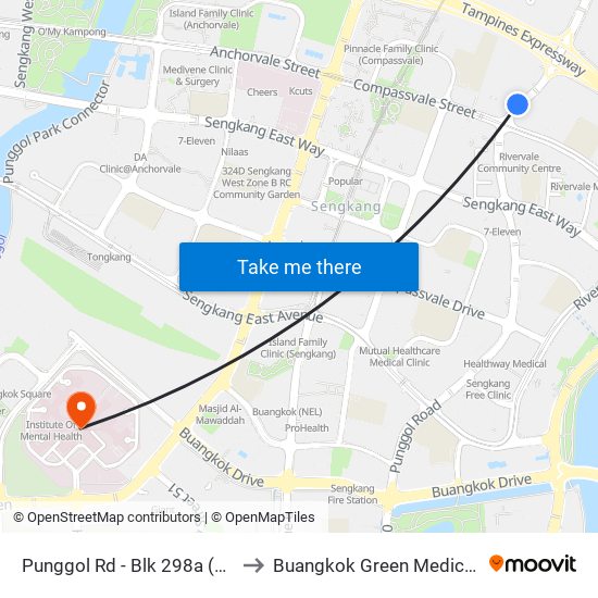 Punggol Rd - Blk 298a (65061) to Buangkok Green Medical Park map