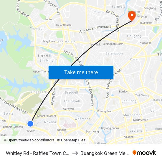 Whitley Rd - Raffles Town Club (40231) to Buangkok Green Medical Park map