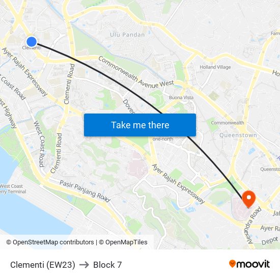 Clementi (EW23) to Block 7 map