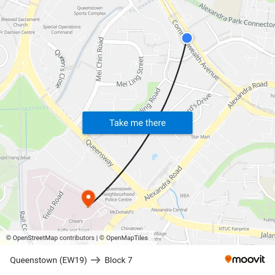 Queenstown (EW19) to Block 7 map