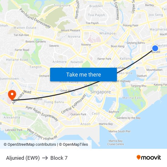 Aljunied (EW9) to Block 7 map