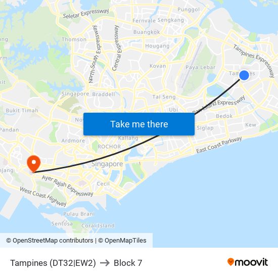 Tampines (DT32|EW2) to Block 7 map