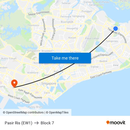 Pasir Ris (EW1) to Block 7 map