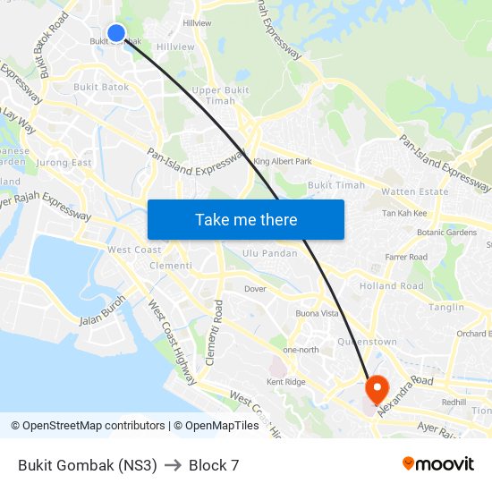 Bukit Gombak (NS3) to Block 7 map