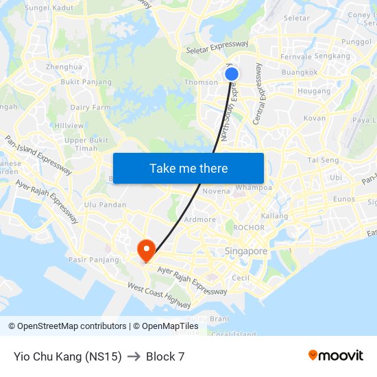 Yio Chu Kang (NS15) to Block 7 map