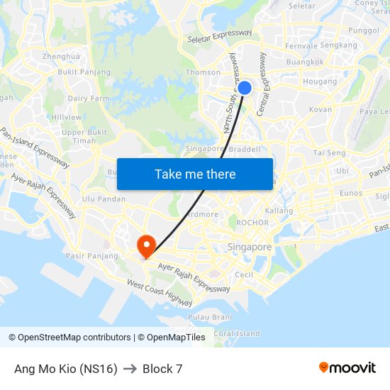 Ang Mo Kio (NS16) to Block 7 map
