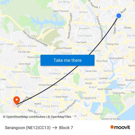 Serangoon (NE12|CC13) to Block 7 map