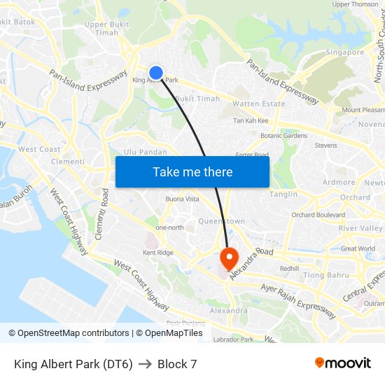 King Albert Park (DT6) to Block 7 map