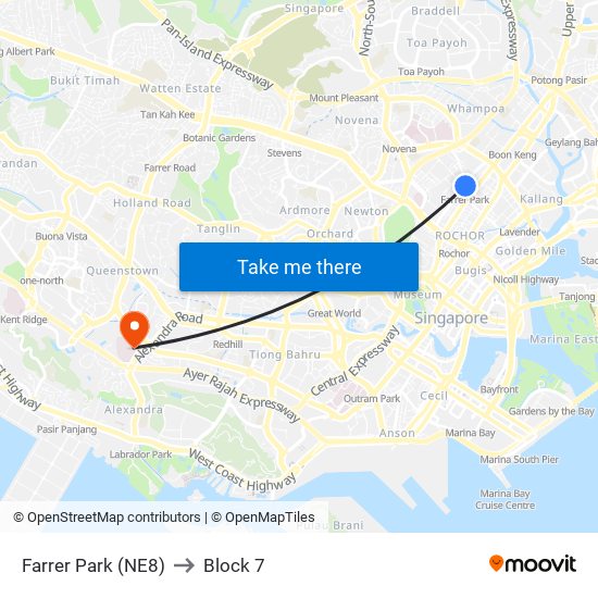 Farrer Park (NE8) to Block 7 map