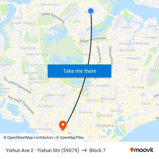 Yishun Ave 2 - Yishun Stn (59079) to Block 7 map