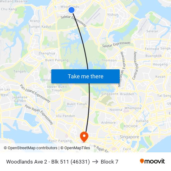 Woodlands Ave 2 - Blk 511 (46331) to Block 7 map