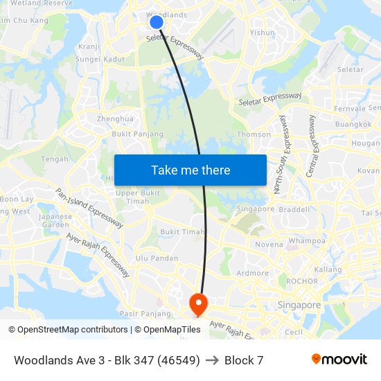 Woodlands Ave 3 - Blk 347 (46549) to Block 7 map