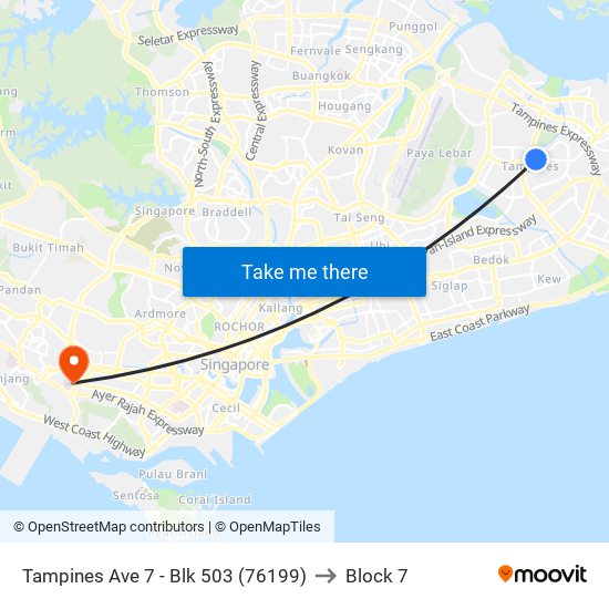 Tampines Ave 7 - Blk 503 (76199) to Block 7 map