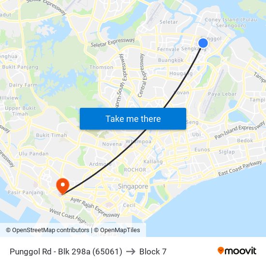 Punggol Rd - Blk 298a (65061) to Block 7 map