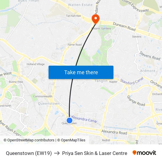 Queenstown (EW19) to Priya Sen Skin & Laser Centre map