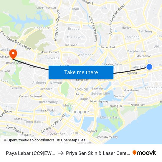 Paya Lebar (CC9|EW8) to Priya Sen Skin & Laser Centre map