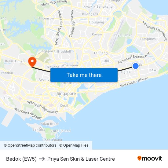 Bedok (EW5) to Priya Sen Skin & Laser Centre map