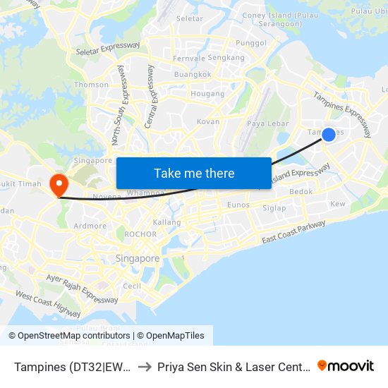 Tampines (DT32|EW2) to Priya Sen Skin & Laser Centre map