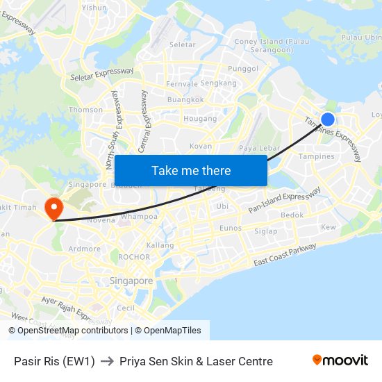 Pasir Ris (EW1) to Priya Sen Skin & Laser Centre map
