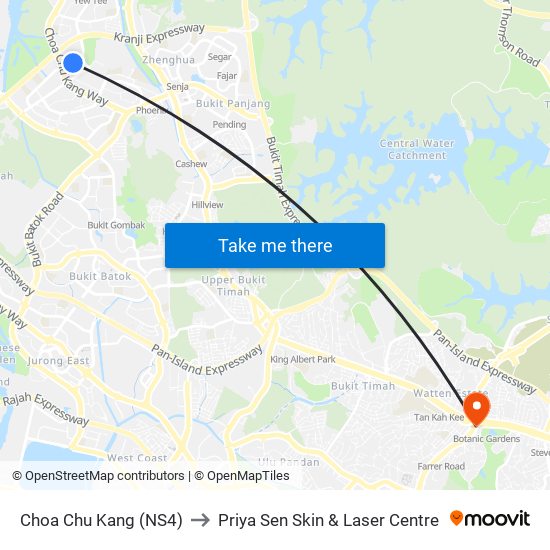 Choa Chu Kang (NS4) to Priya Sen Skin & Laser Centre map