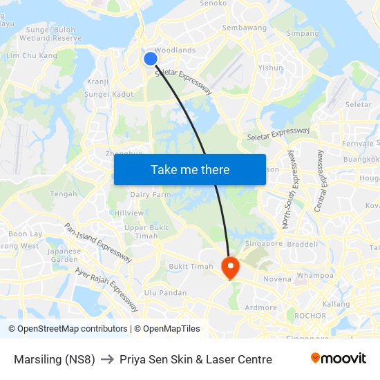 Marsiling (NS8) to Priya Sen Skin & Laser Centre map