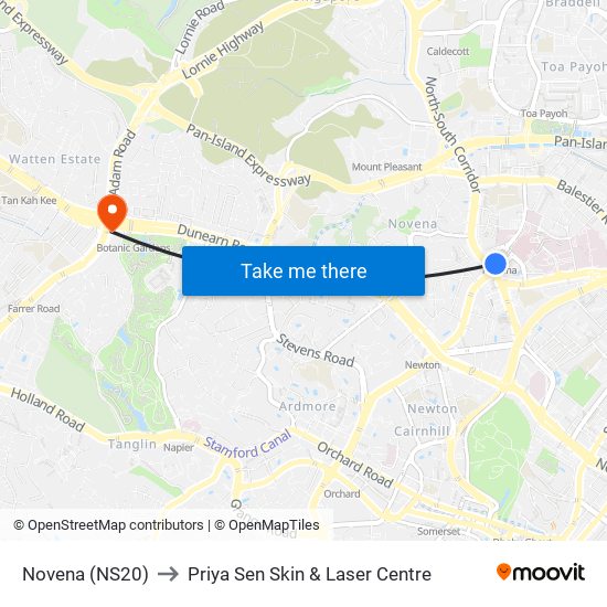 Novena (NS20) to Priya Sen Skin & Laser Centre map