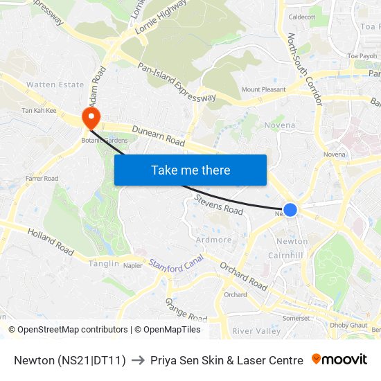 Newton (NS21|DT11) to Priya Sen Skin & Laser Centre map