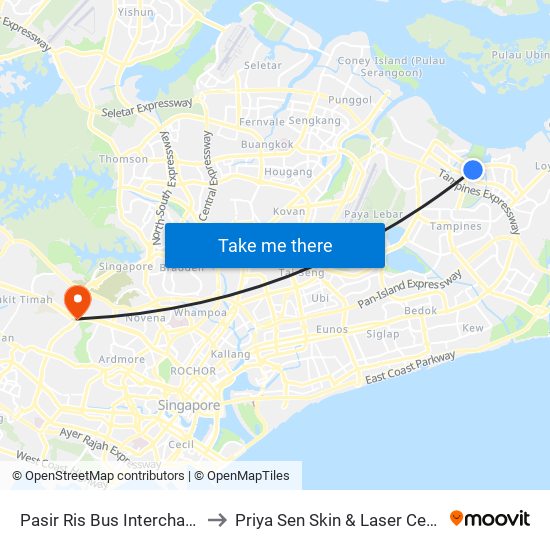 Pasir Ris Bus Interchange to Priya Sen Skin & Laser Centre map