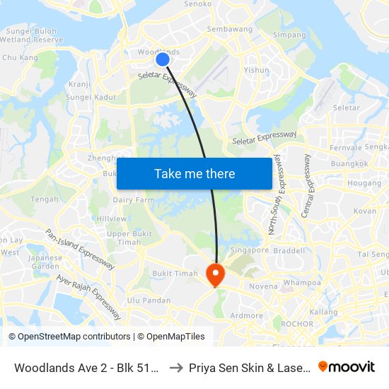 Woodlands Ave 2 - Blk 511 (46331) to Priya Sen Skin & Laser Centre map