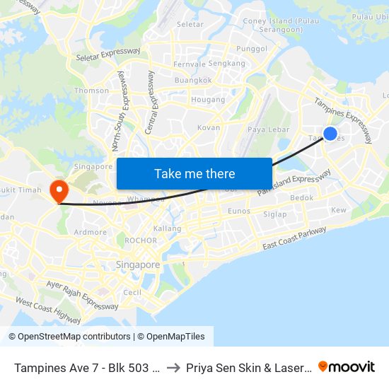 Tampines Ave 7 - Blk 503 (76199) to Priya Sen Skin & Laser Centre map