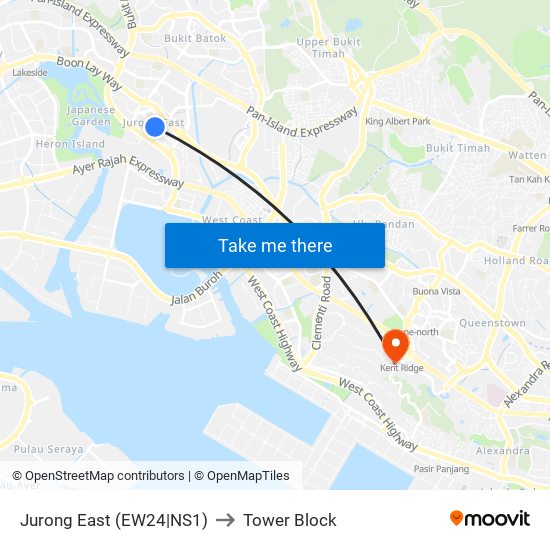 Jurong East (EW24|NS1) to Tower Block map