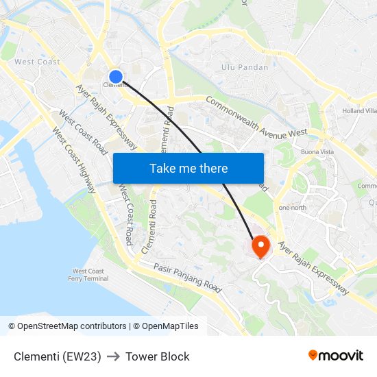 Clementi (EW23) to Tower Block map