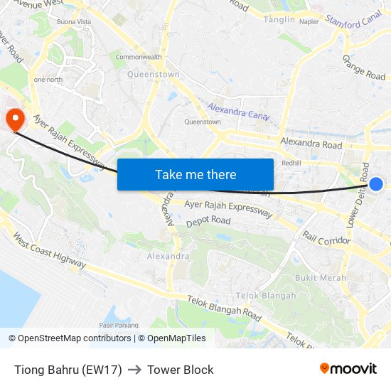 Tiong Bahru (EW17) to Tower Block map