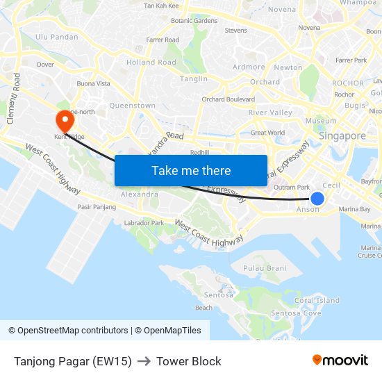 Tanjong Pagar (EW15) to Tower Block map