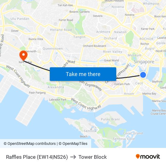 Raffles Place (EW14|NS26) to Tower Block map