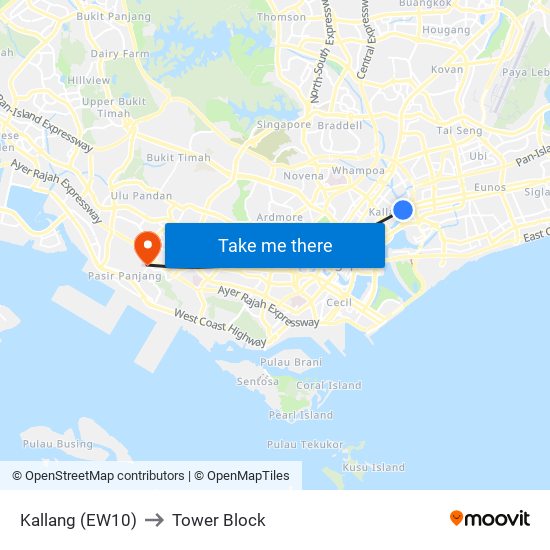 Kallang (EW10) to Tower Block map