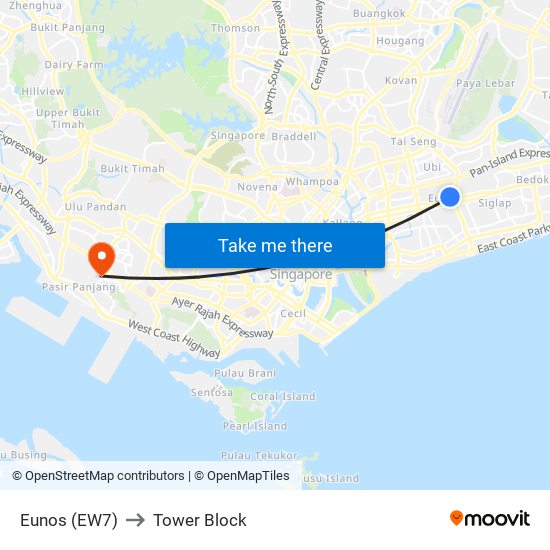 Eunos (EW7) to Tower Block map