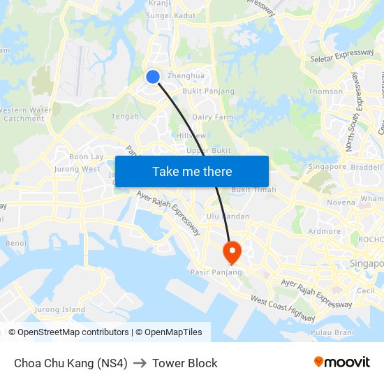 Choa Chu Kang (NS4) to Tower Block map
