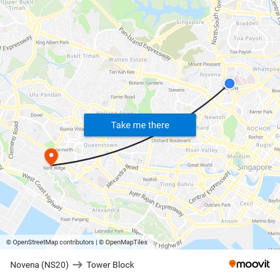 Novena (NS20) to Tower Block map