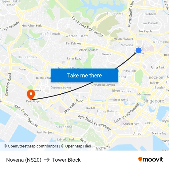 Novena (NS20) to Tower Block map