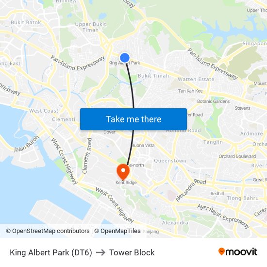 King Albert Park (DT6) to Tower Block map