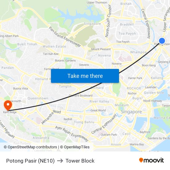 Potong Pasir (NE10) to Tower Block map